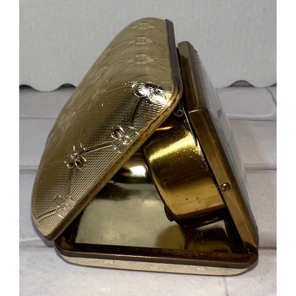 Vintage Bradley Travel Alarm Clock Gold Tone Floral Case Western Germany MCM
